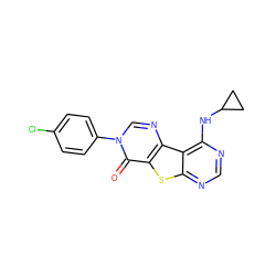 O=c1c2sc3ncnc(NC4CC4)c3c2ncn1-c1ccc(Cl)cc1 ZINC000095558639