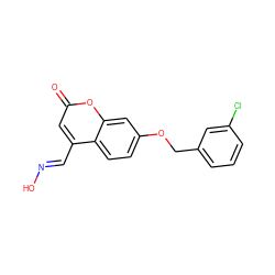 O=c1cc(/C=N/O)c2ccc(OCc3cccc(Cl)c3)cc2o1 ZINC000103243559