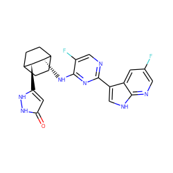 O=c1cc([C@H]2C3CCC(CC3)[C@@H]2Nc2nc(-c3c[nH]c4ncc(F)cc34)ncc2F)[nH][nH]1 ZINC000299865123