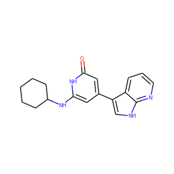 O=c1cc(-c2c[nH]c3ncccc23)cc(NC2CCCCC2)[nH]1 ZINC000101473275