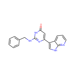 O=c1cc(-c2c[nH]c3ncccc23)nc(NCc2ccccc2)[nH]1 ZINC000101473309