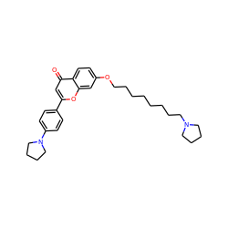 O=c1cc(-c2ccc(N3CCCC3)cc2)oc2cc(OCCCCCCCCN3CCCC3)ccc12 ZINC000653773274