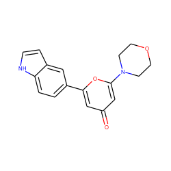 O=c1cc(-c2ccc3[nH]ccc3c2)oc(N2CCOCC2)c1 ZINC000101077664