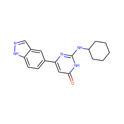 O=c1cc(-c2ccc3[nH]ncc3c2)nc(NC2CCCCC2)[nH]1 ZINC000101473270