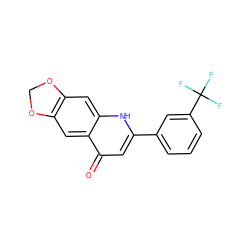 O=c1cc(-c2cccc(C(F)(F)F)c2)[nH]c2cc3c(cc12)OCO3 ZINC000005580614