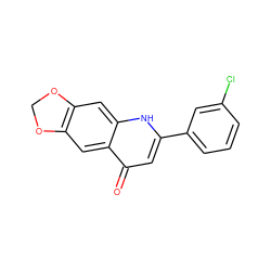 O=c1cc(-c2cccc(Cl)c2)[nH]c2cc3c(cc12)OCO3 ZINC000005580627