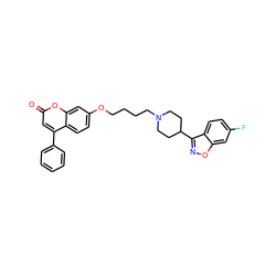 O=c1cc(-c2ccccc2)c2ccc(OCCCCN3CCC(c4noc5cc(F)ccc45)CC3)cc2o1 ZINC000096270832