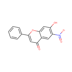 O=c1cc(-c2ccccc2)oc2cc(O)c([N+](=O)[O-])cc12 ZINC000013797572