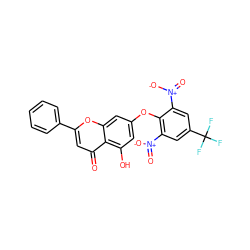 O=c1cc(-c2ccccc2)oc2cc(Oc3c([N+](=O)[O-])cc(C(F)(F)F)cc3[N+](=O)[O-])cc(O)c12 ZINC000001793748