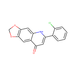 O=c1cc(-c2ccccc2Cl)[nH]c2cc3c(cc12)OCO3 ZINC000005581785