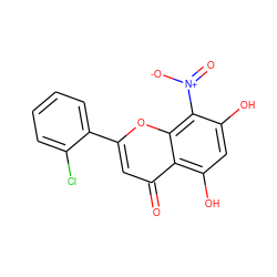 O=c1cc(-c2ccccc2Cl)oc2c([N+](=O)[O-])c(O)cc(O)c12 ZINC000008680123