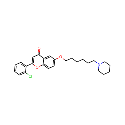 O=c1cc(-c2ccccc2Cl)oc2ccc(OCCCCCCN3CCCCC3)cc12 ZINC000013454477