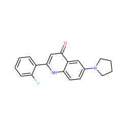 O=c1cc(-c2ccccc2F)[nH]c2ccc(N3CCCC3)cc12 ZINC000005543256