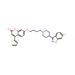 O=c1cc(-c2cccs2)c2ccc(OCCCCN3CCC(c4noc5cc(F)ccc45)CC3)cc2o1 ZINC000096929478