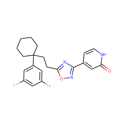 O=c1cc(-c2noc(CCC3(c4cc(F)cc(F)c4)CCCCC3)n2)cc[nH]1 ZINC000114751185