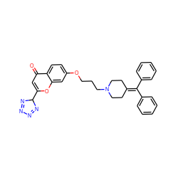 O=c1cc(C2N=NN=N2)oc2cc(OCCCN3CCC(=C(c4ccccc4)c4ccccc4)CC3)ccc12 ZINC000026498457