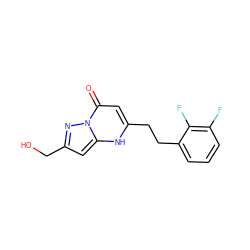 O=c1cc(CCc2cccc(F)c2F)[nH]c2cc(CO)nn12 ZINC000103236954