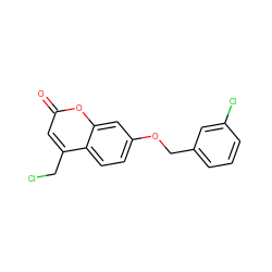 O=c1cc(CCl)c2ccc(OCc3cccc(Cl)c3)cc2o1 ZINC000052537236