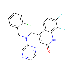 O=c1cc(CN(Cc2ccccc2Cl)c2cnccn2)c2ccc(F)c(F)c2[nH]1 ZINC000059097184