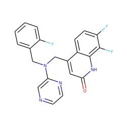 O=c1cc(CN(Cc2ccccc2F)c2cnccn2)c2ccc(F)c(F)c2[nH]1 ZINC000059097185