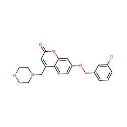 O=c1cc(CN2CCOCC2)c2ccc(OCc3cccc(Cl)c3)cc2o1 ZINC000103242495