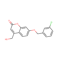 O=c1cc(CO)c2ccc(OCc3cccc(Cl)c3)cc2o1 ZINC000103243562