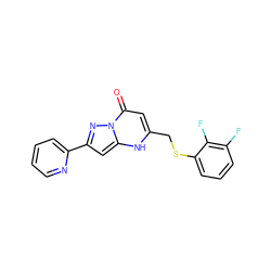 O=c1cc(CSc2cccc(F)c2F)[nH]c2cc(-c3ccccn3)nn12 ZINC000103224607