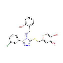 O=c1cc(CSc2nnc(-c3cccc(Cl)c3)n2NCc2ccccc2O)occ1O ZINC001772608773