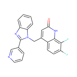 O=c1cc(Cn2c(-c3cccnc3)nc3ccccc32)c2ccc(F)c(F)c2[nH]1 ZINC000072109318