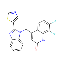 O=c1cc(Cn2c(-c3cncs3)nc3ccccc32)c2ccc(F)c(F)c2[nH]1 ZINC000072107055