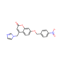 O=c1cc(Cn2ccnc2)c2ccc(OCc3ccc([N+](=O)[O-])cc3)cc2o1 ZINC000299819205