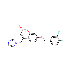 O=c1cc(Cn2ccnc2)c2ccc(OCc3ccc(F)c(F)c3)cc2o1 ZINC000066111621