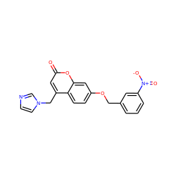 O=c1cc(Cn2ccnc2)c2ccc(OCc3cccc([N+](=O)[O-])c3)cc2o1 ZINC000066122808