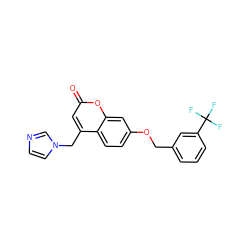 O=c1cc(Cn2ccnc2)c2ccc(OCc3cccc(C(F)(F)F)c3)cc2o1 ZINC000066104319