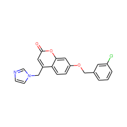 O=c1cc(Cn2ccnc2)c2ccc(OCc3cccc(Cl)c3)cc2o1 ZINC000066113188