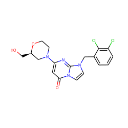 O=c1cc(N2CCO[C@H](CO)C2)nc2n(Cc3cccc(Cl)c3Cl)ccn12 ZINC000073296592