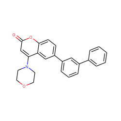 O=c1cc(N2CCOCC2)c2cc(-c3cccc(-c4ccccc4)c3)ccc2o1 ZINC000084466450