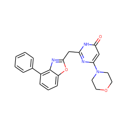 O=c1cc(N2CCOCC2)nc(Cc2nc3c(-c4ccccc4)cccc3o2)[nH]1 ZINC000084758374