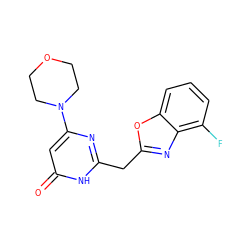 O=c1cc(N2CCOCC2)nc(Cc2nc3c(F)cccc3o2)[nH]1 ZINC000084654319