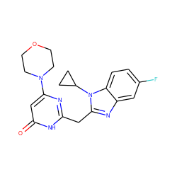 O=c1cc(N2CCOCC2)nc(Cc2nc3cc(F)ccc3n2C2CC2)[nH]1 ZINC000068249672