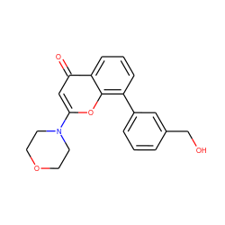 O=c1cc(N2CCOCC2)oc2c(-c3cccc(CO)c3)cccc12 ZINC000013677239