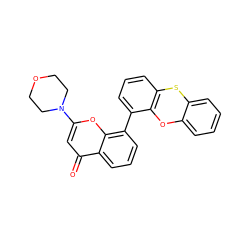 O=c1cc(N2CCOCC2)oc2c(-c3cccc4c3Oc3ccccc3S4)cccc12 ZINC000013677261