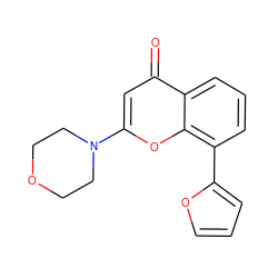 O=c1cc(N2CCOCC2)oc2c(-c3ccco3)cccc12 ZINC000013677221