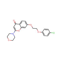 O=c1cc(N2CCOCC2)oc2cc(OCCOc3ccc(Cl)cc3)ccc12 ZINC000013677041