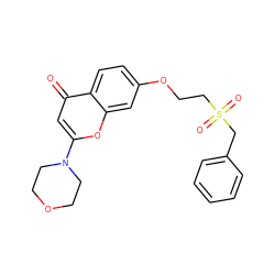 O=c1cc(N2CCOCC2)oc2cc(OCCS(=O)(=O)Cc3ccccc3)ccc12 ZINC000013677049