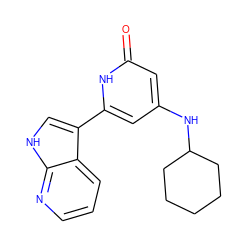 O=c1cc(NC2CCCCC2)cc(-c2c[nH]c3ncccc23)[nH]1 ZINC000101473279