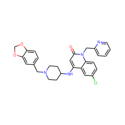 O=c1cc(NC2CCN(Cc3ccc4c(c3)OCO4)CC2)c2cc(Cl)ccc2n1Cc1ccccn1 ZINC000036126674