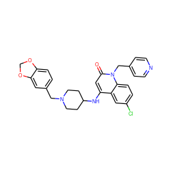 O=c1cc(NC2CCN(Cc3ccc4c(c3)OCO4)CC2)c2cc(Cl)ccc2n1Cc1ccncc1 ZINC000036126673