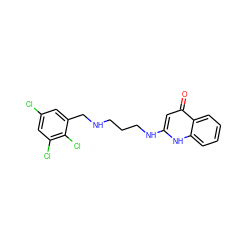 O=c1cc(NCCCNCc2cc(Cl)cc(Cl)c2Cl)[nH]c2ccccc12 ZINC000013487762