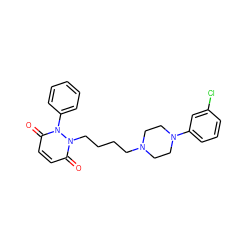 O=c1ccc(=O)n(-c2ccccc2)n1CCCCN1CCN(c2cccc(Cl)c2)CC1 ZINC000013839387